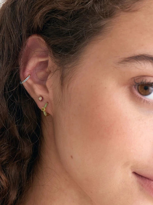 Sage Enamel Gold Huggie Hoop Earrings