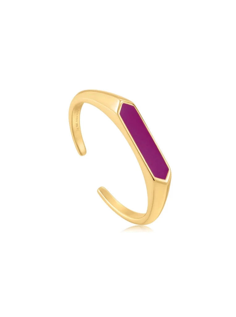Berry Enamel Bar Gold Adjustable Ring