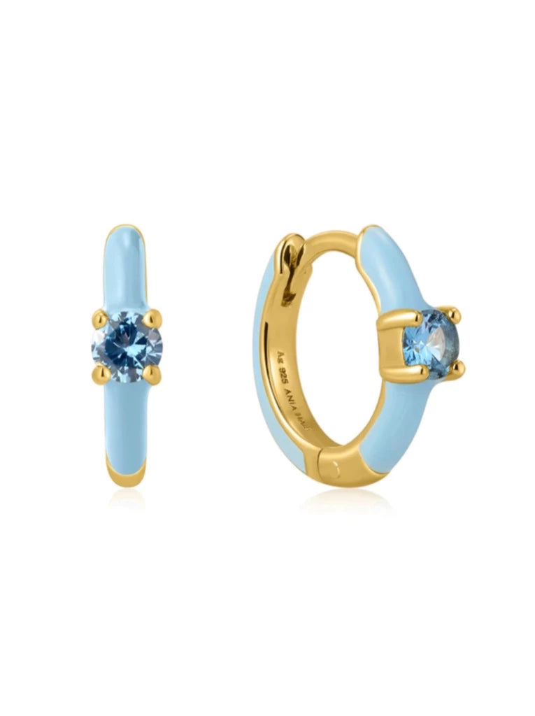 Powder Blue Enamel Gold Huggie Hoop Earrings