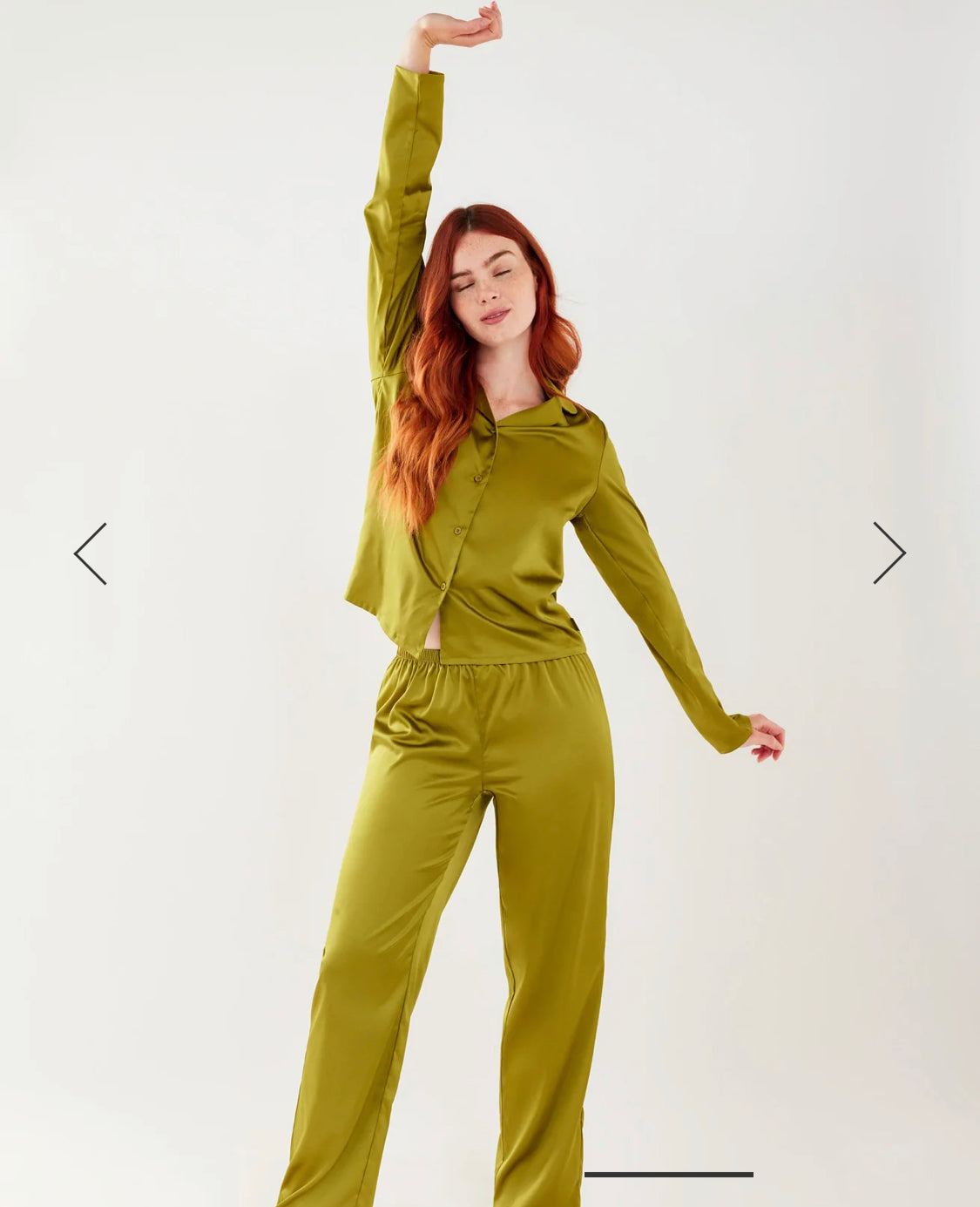 Olive Satin Slim Button Up Long Pyjama Set