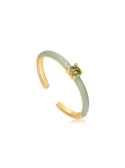 Sage Enamel Gold Adjustable Ring