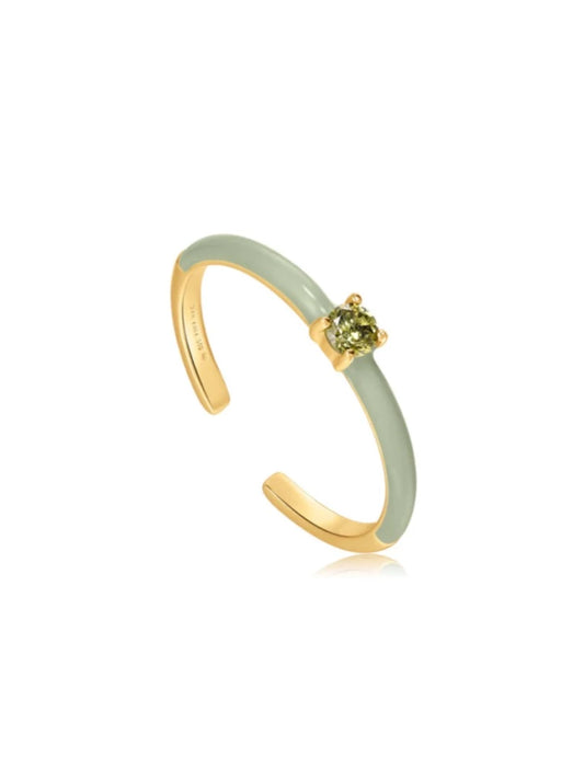 Sage Enamel Gold Adjustable Ring
