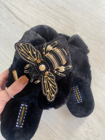 Classic Laines Slippers with artisan Bee - Black