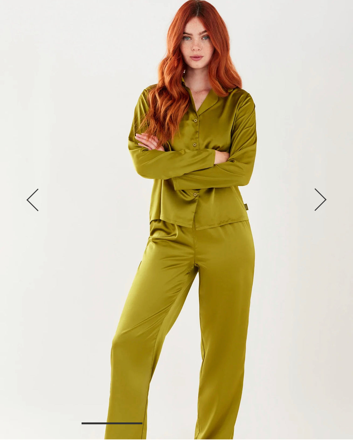 Olive Satin Slim Button Up Long Pyjama Set