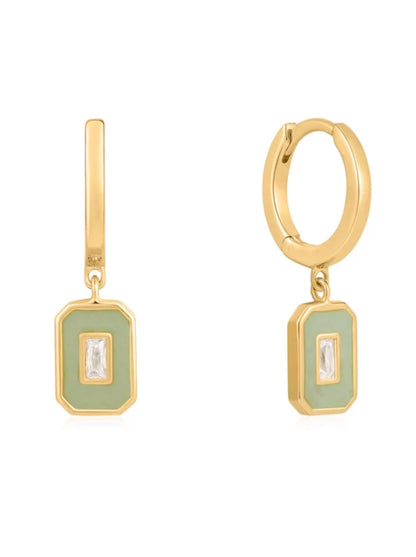 Sage Enamel Emblem Gold Hoop Earrings
