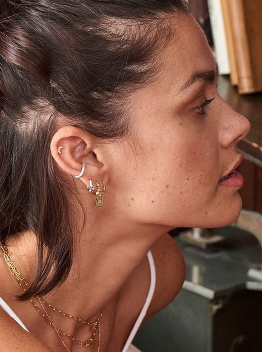 Sage Enamel Emblem Gold Hoop Earrings