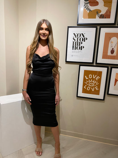 Tyra Satin cowl neck midi dress
