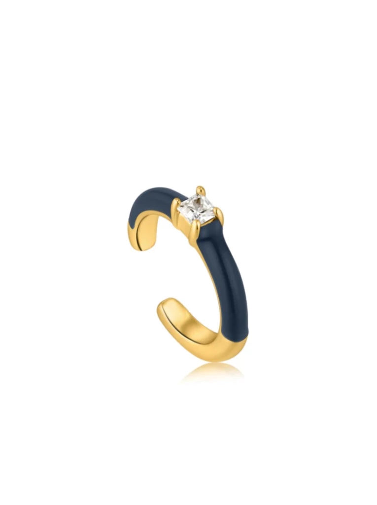 Navy Blue Enamel Gold Ear Cuff