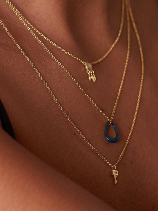 Navy Blue Enamel Gold Twisted Pendant