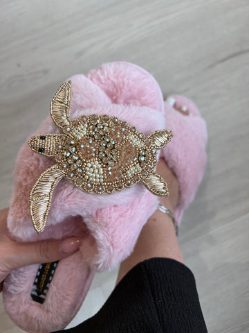 Classic Slippers with gold turtle - Pink