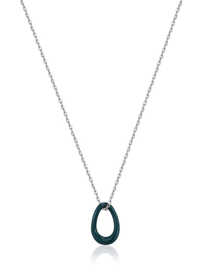 Forest Green Enamel Silver Twisted Pendant