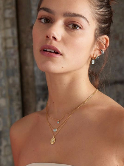 Powder Blue Enamel Emblem Gold Hoop Earrings