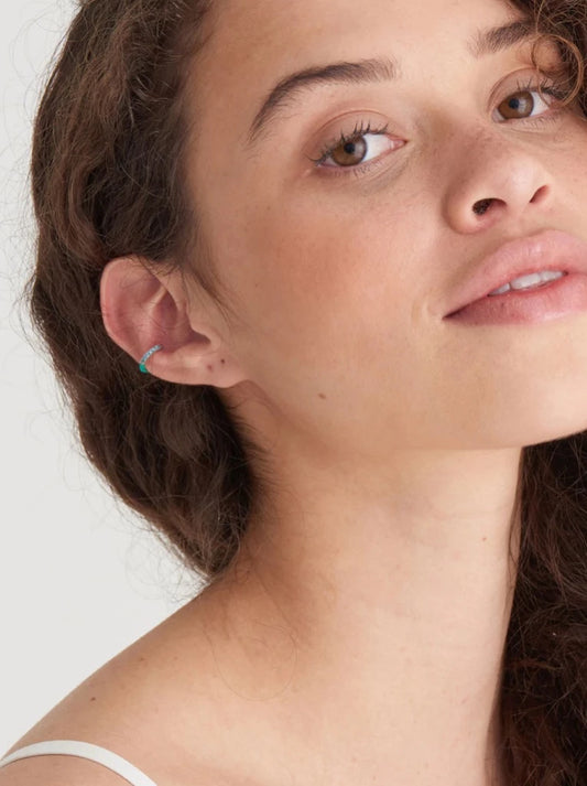 Teal Enamel Silver Ear Cuff