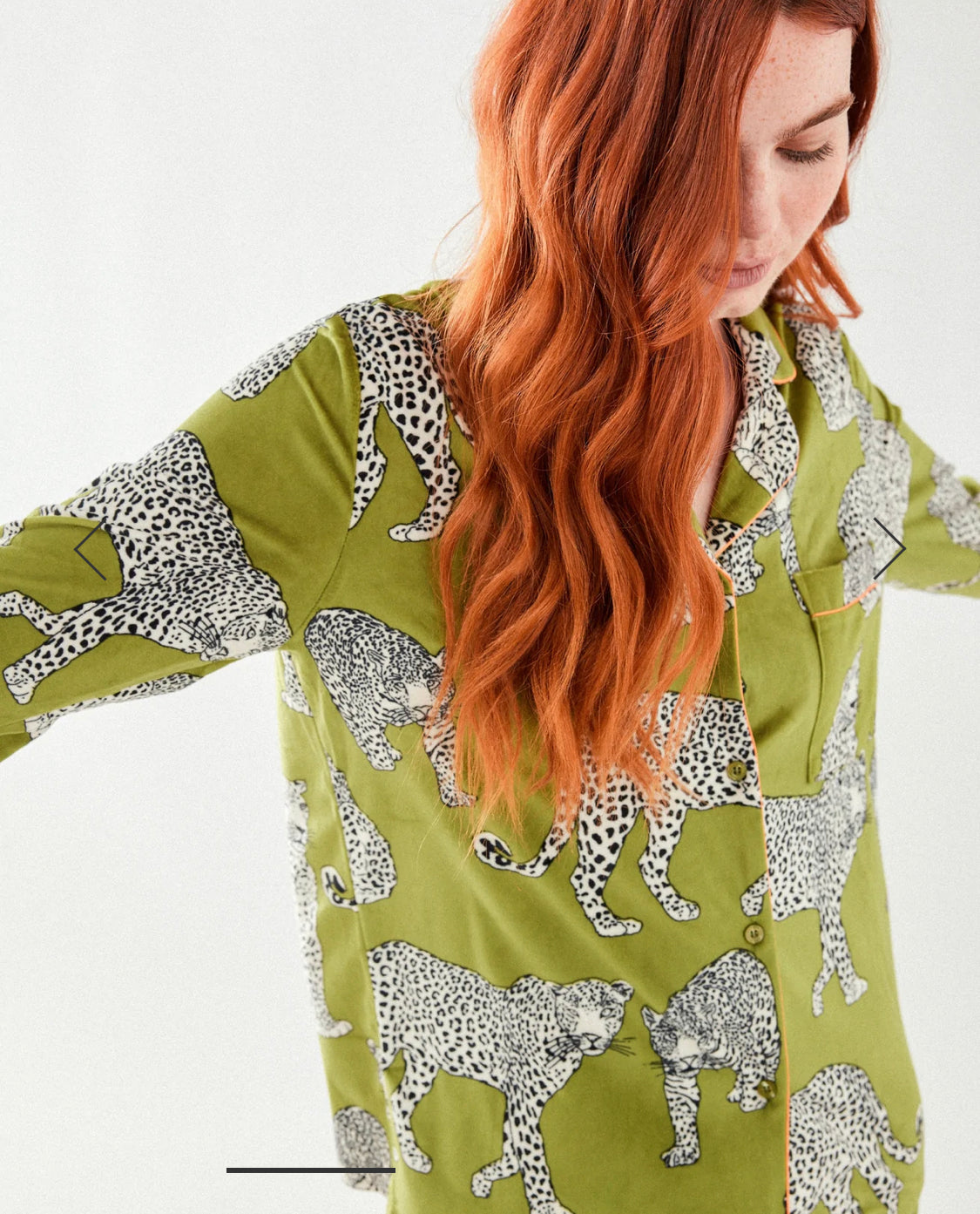 Olive Leopard Velour Button Up Long Pyjama Set