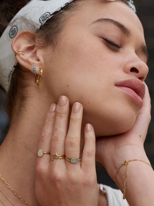 Powder Blue Enamel Gold Huggie Hoop Earrings