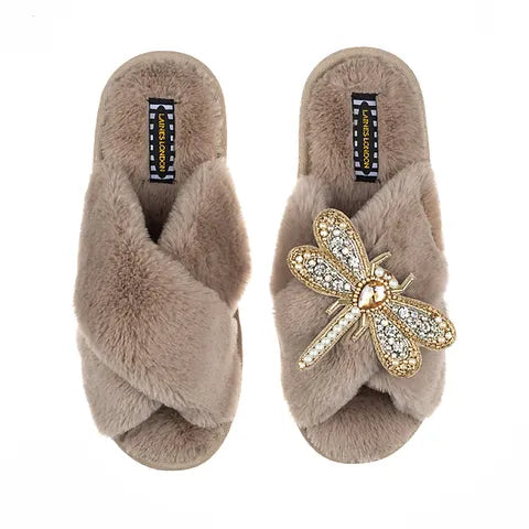Deluxe Toffee Classic slippers with Dragonfly
